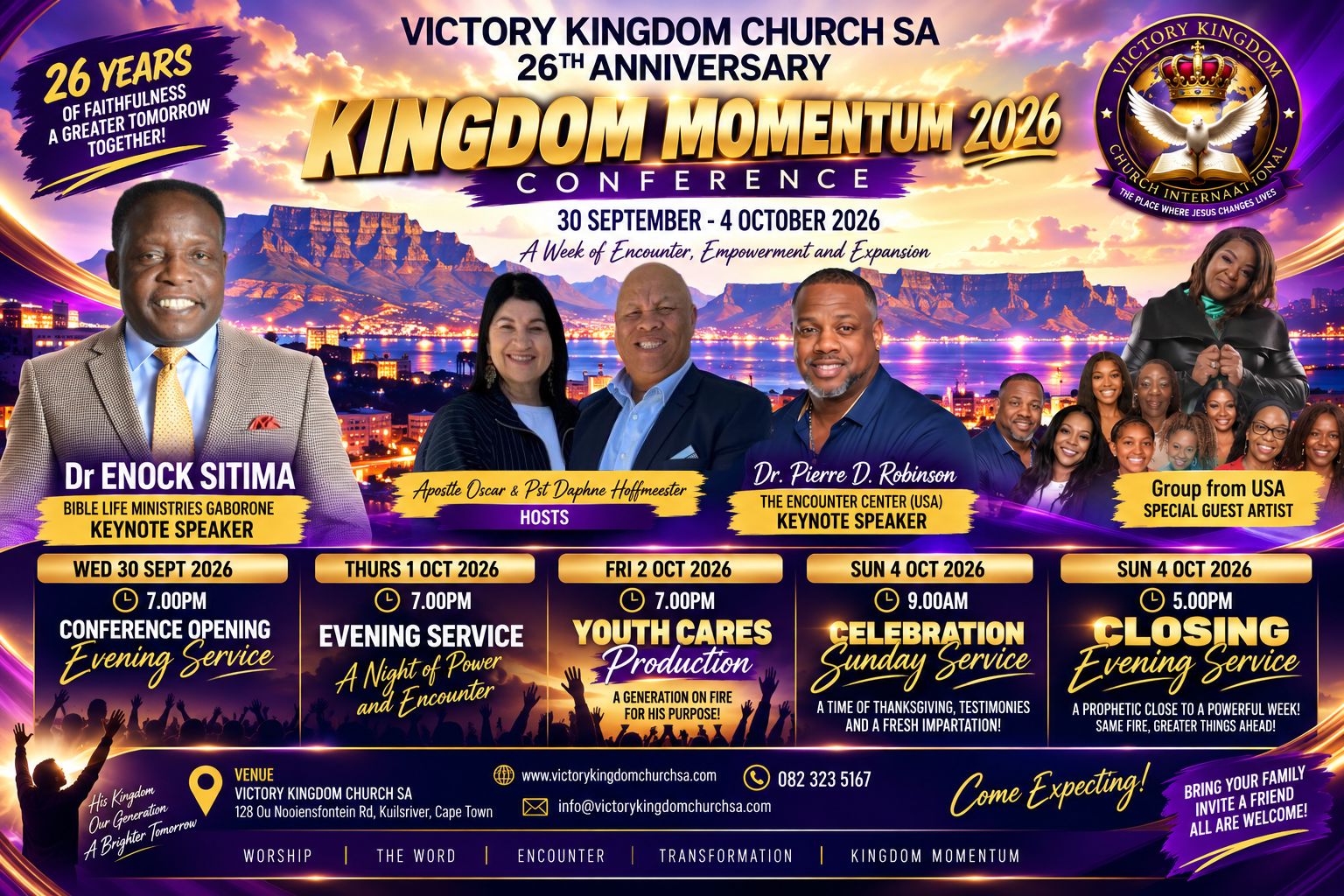 Victory Kingdom Church SA 26th Anniversary — Kingdom Momentum 2026 Conference, 30 September – 4 October 2026
